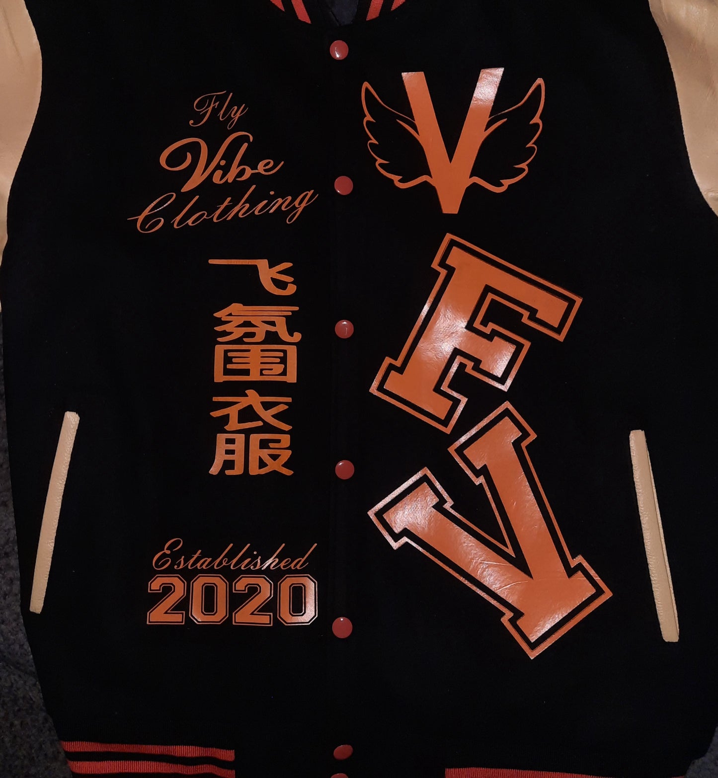 Fly Vibe Letterman Jacket - Black/Tan/Orange
