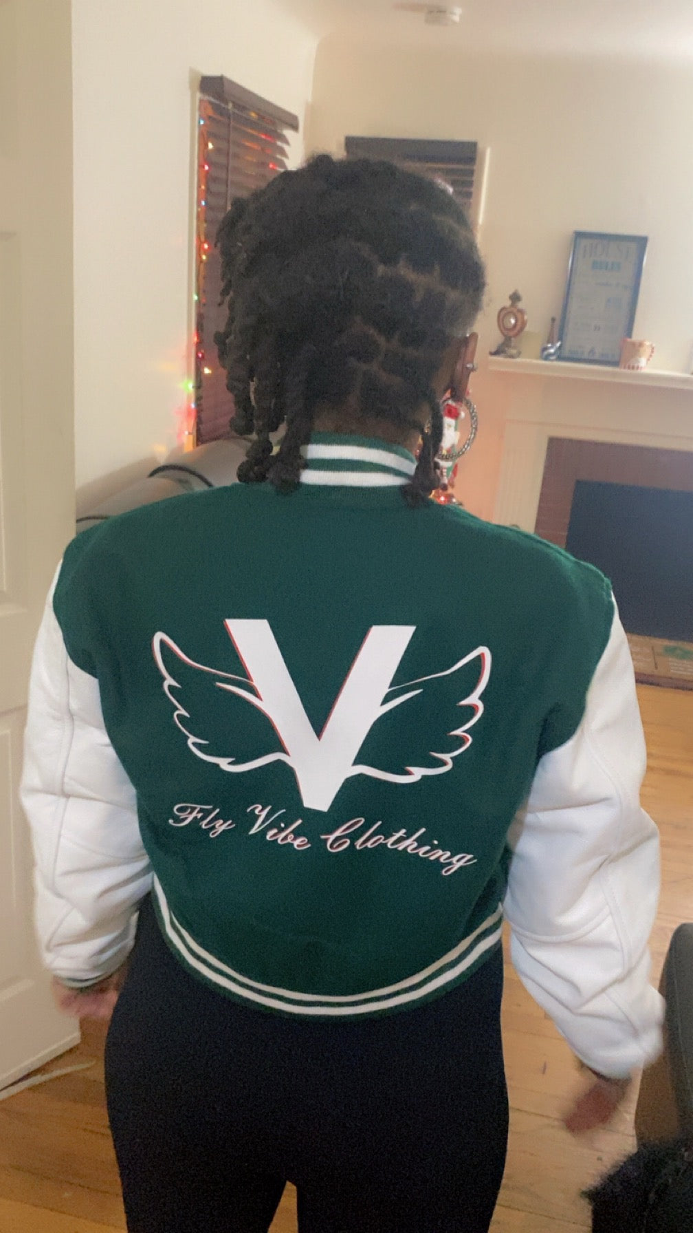 Fly Vibe Queenz Only Crop Letterman Jacket - Green/White/Red