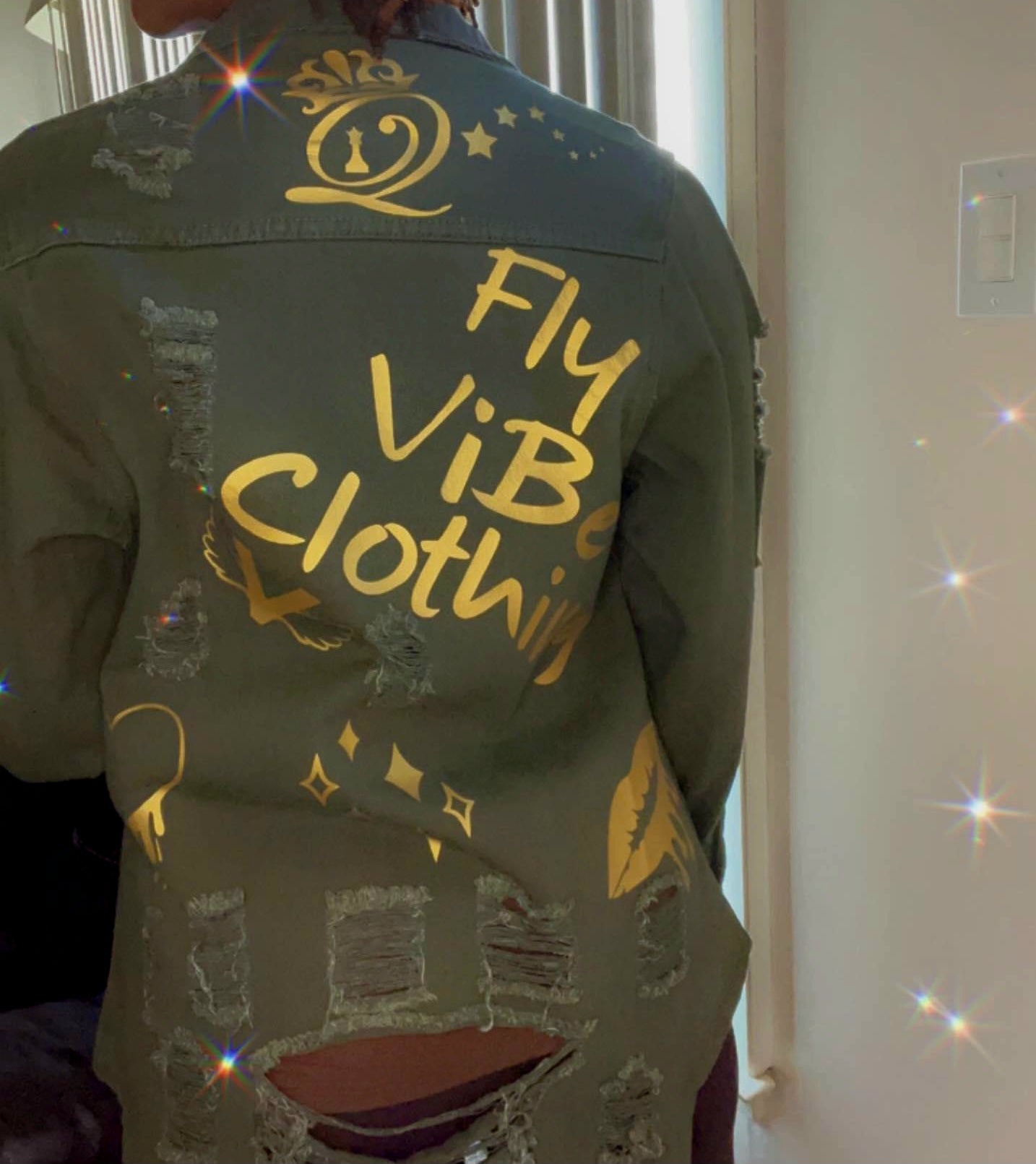Fly Vibe Queenz Only Jean Jacket - Army Green/Gold