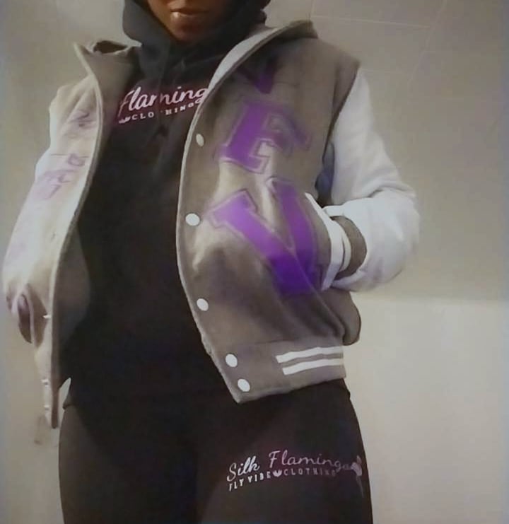 Fly Vibe Letterman Jacket - Grey/White/Purple