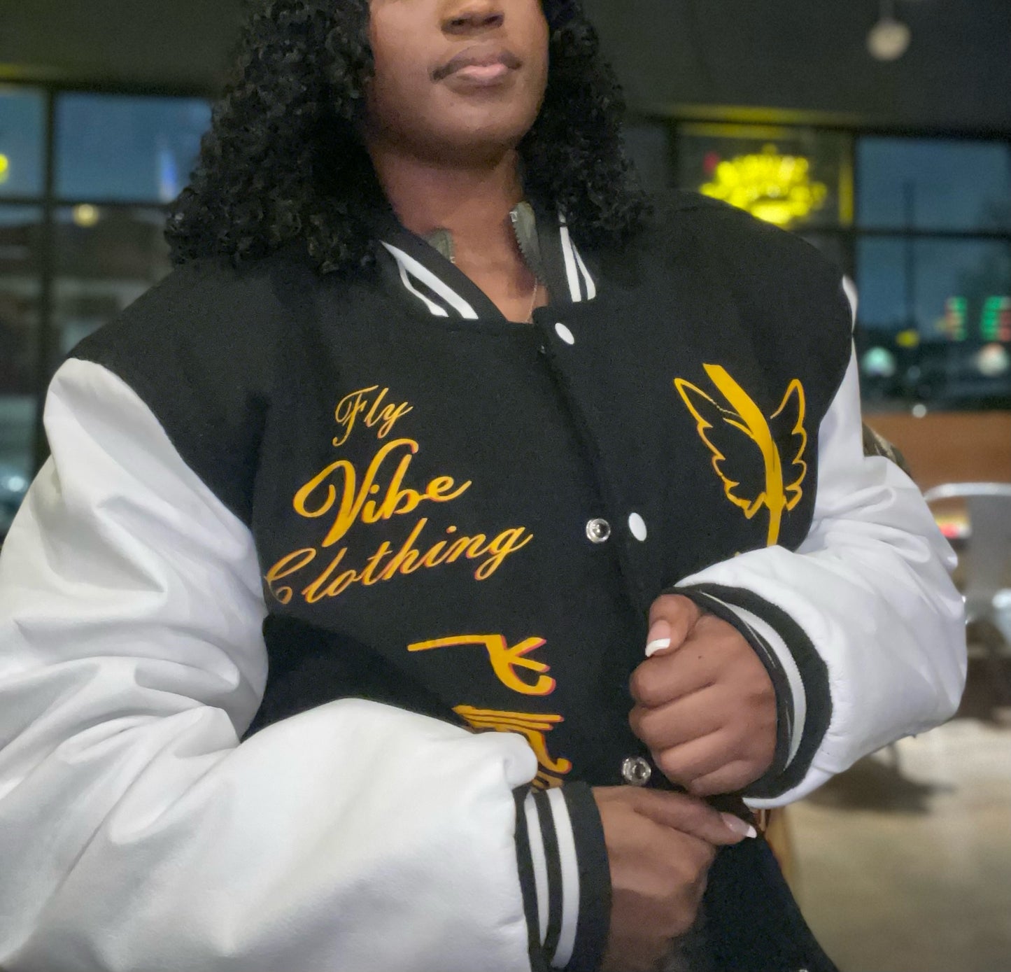 Fly Vibe Letterman Jacket - Black/White/Gold/Red