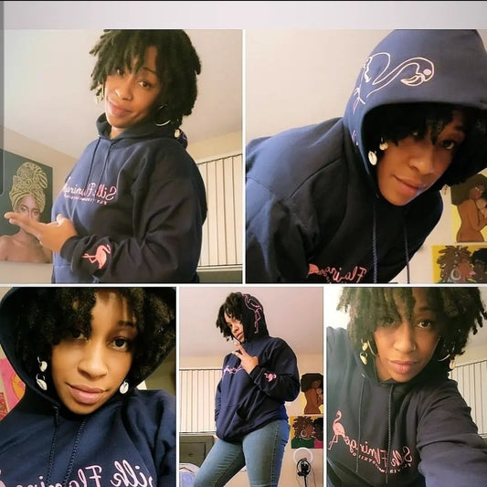 Silk Flamingo Hoodie - Navy