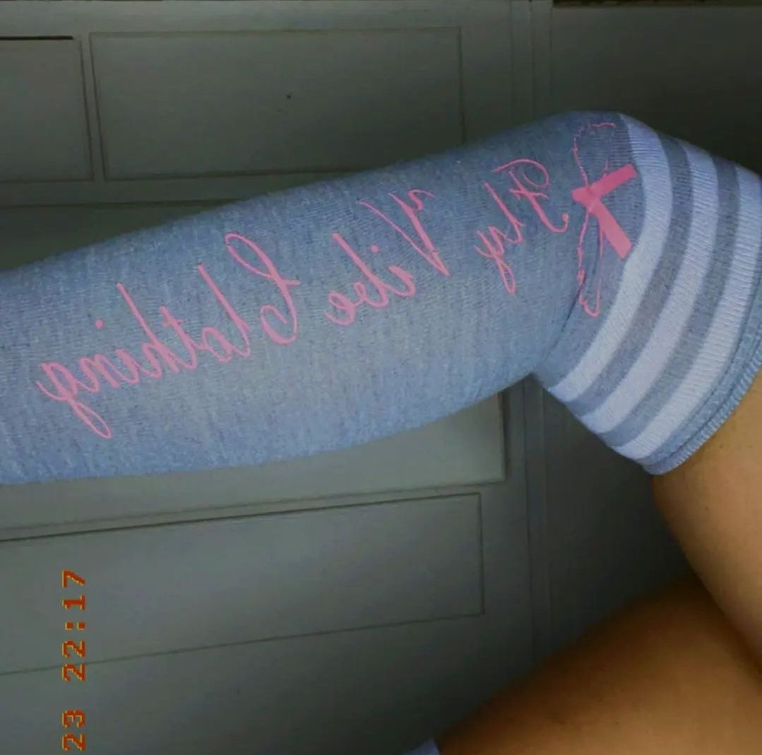 Fly Vibe Thigh High Socks - Grey/White/Pink