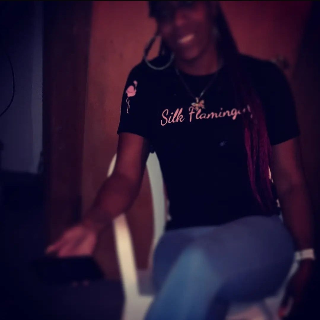 Silk Flamingo T-Shirt - Black