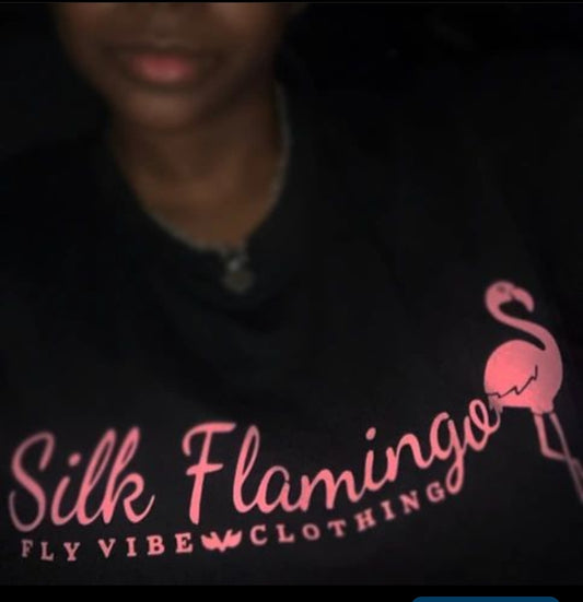 Silk Flamingo T-Shirt - Black