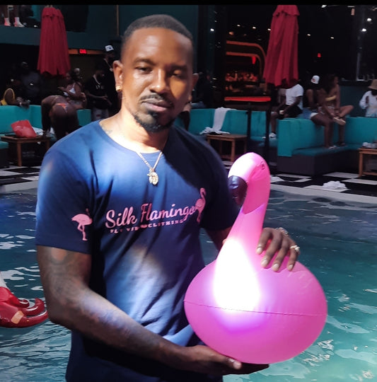 Silk Flamingo T-Shirt - Navy