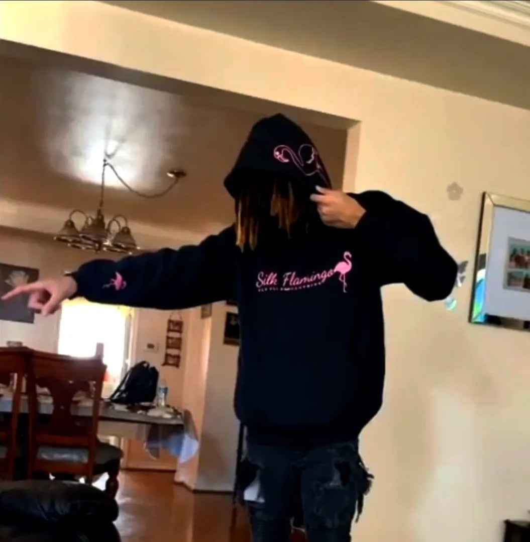 Silk Flamingo Hoodie - Black