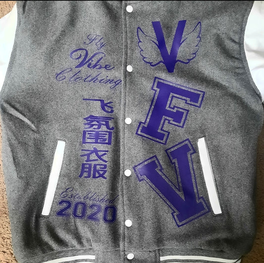 Fly Vibe Letterman Jacket - Grey/White/Purple