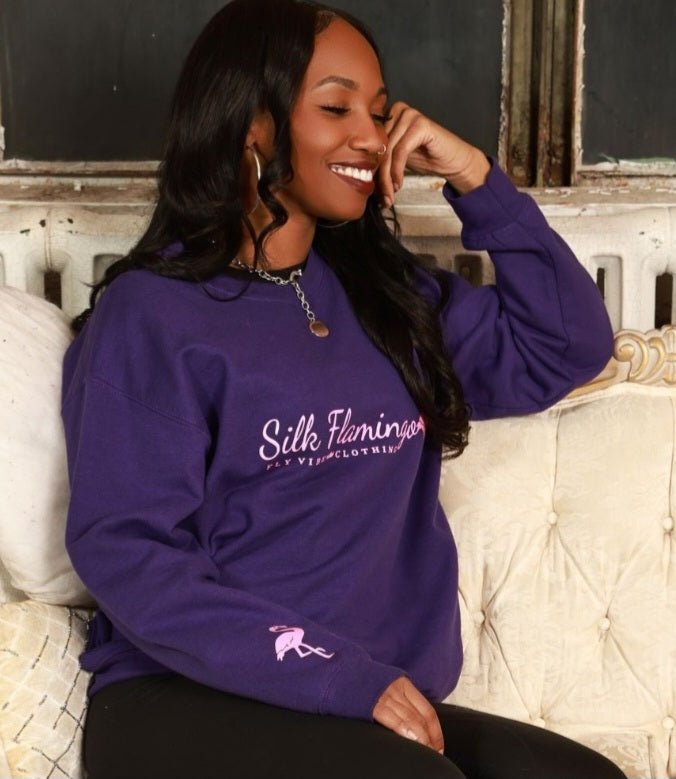 Silk Flamingo Sweatshirt - Purple