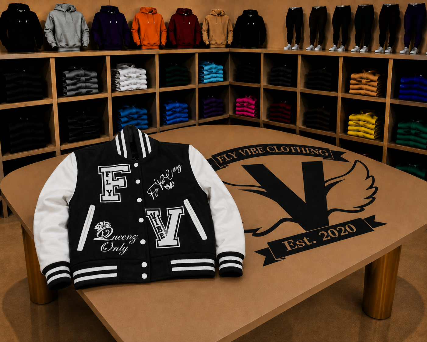Fly Vibe Queenz Only Crop Letterman Jacket - Black/White