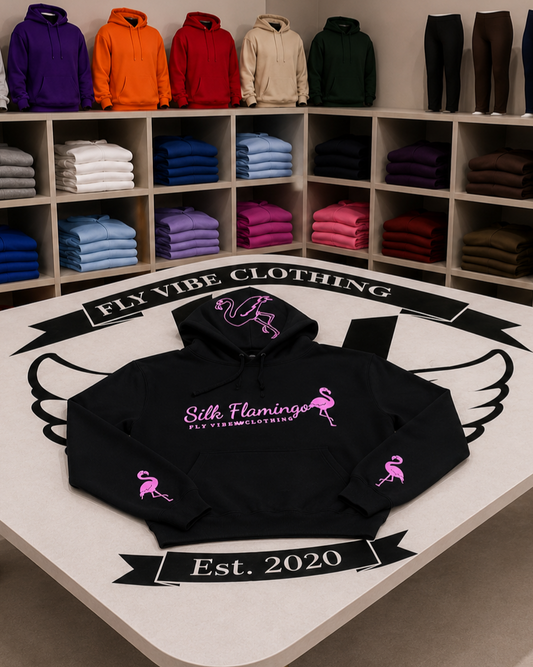 Silk Flamingo Hoodie - Black