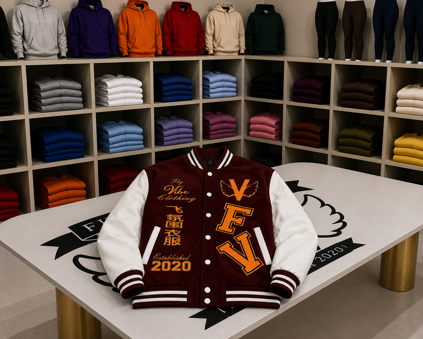 Fly Vibe Letterman Jacket - Maroon/White/Gold