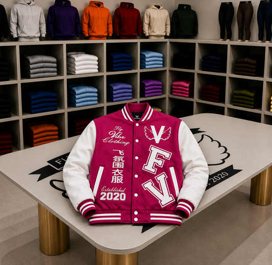 Fly Vibe Letterman Jacket - Pink/White