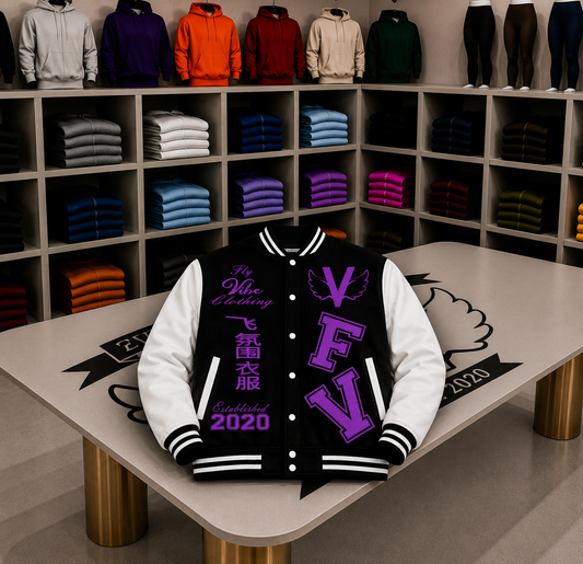 Fly Vibe Letterman Jacket - Black/White/Pink