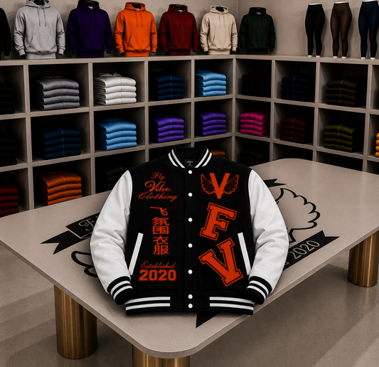 Fly Vibe Letterman Jacket Black/White/Orange