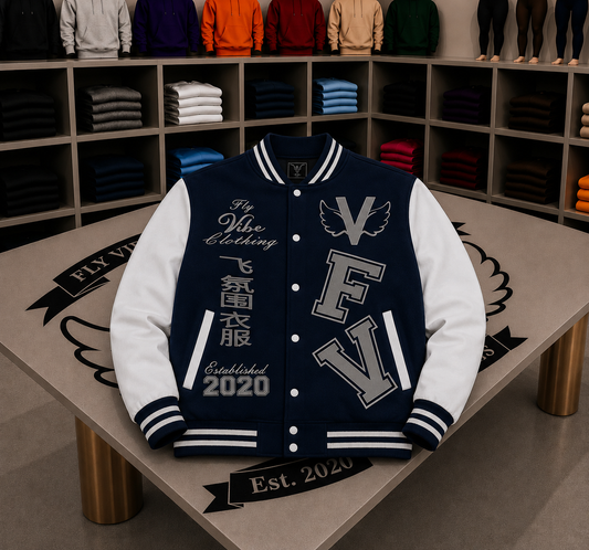 Fly Vibe Letterman Jacket - Navy/White/Grey