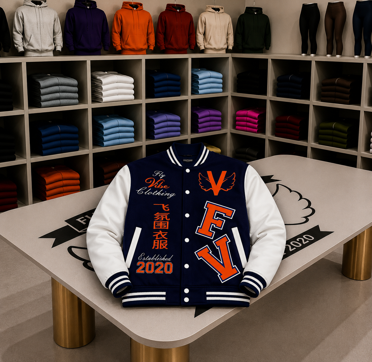 Fly Vibe Letterman Jacket - Navy/White/Orange