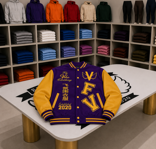 Fly Vibe Letterman Jacket - Purple/Gold/Gold