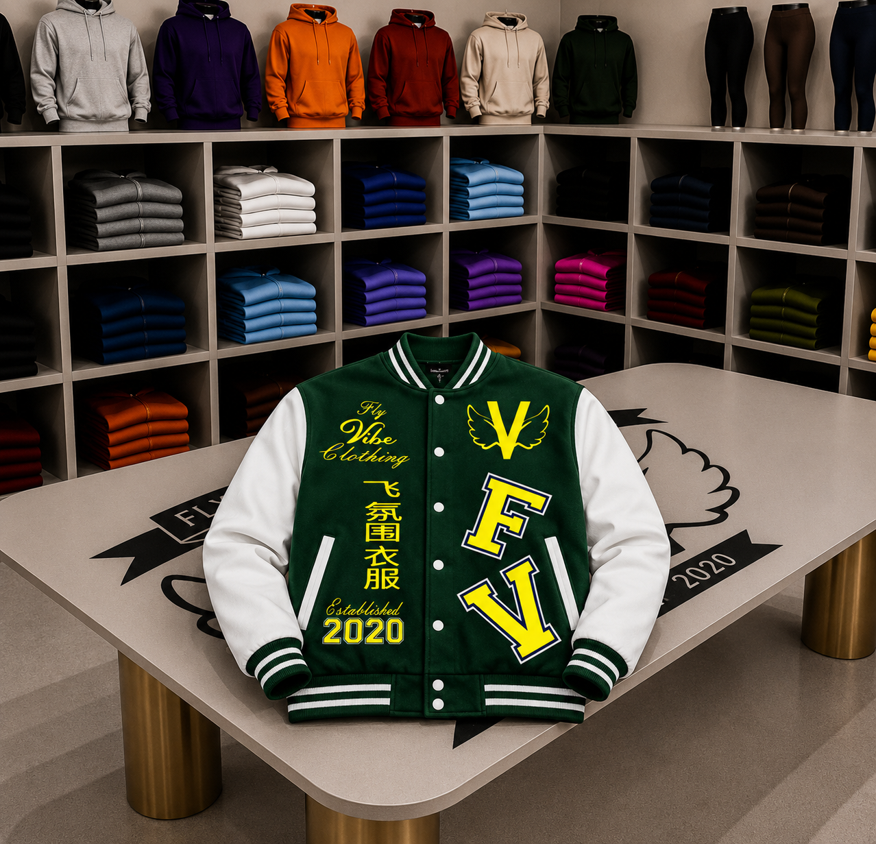 Fly Vibe Letterman Jacket - Green/White/Yellow