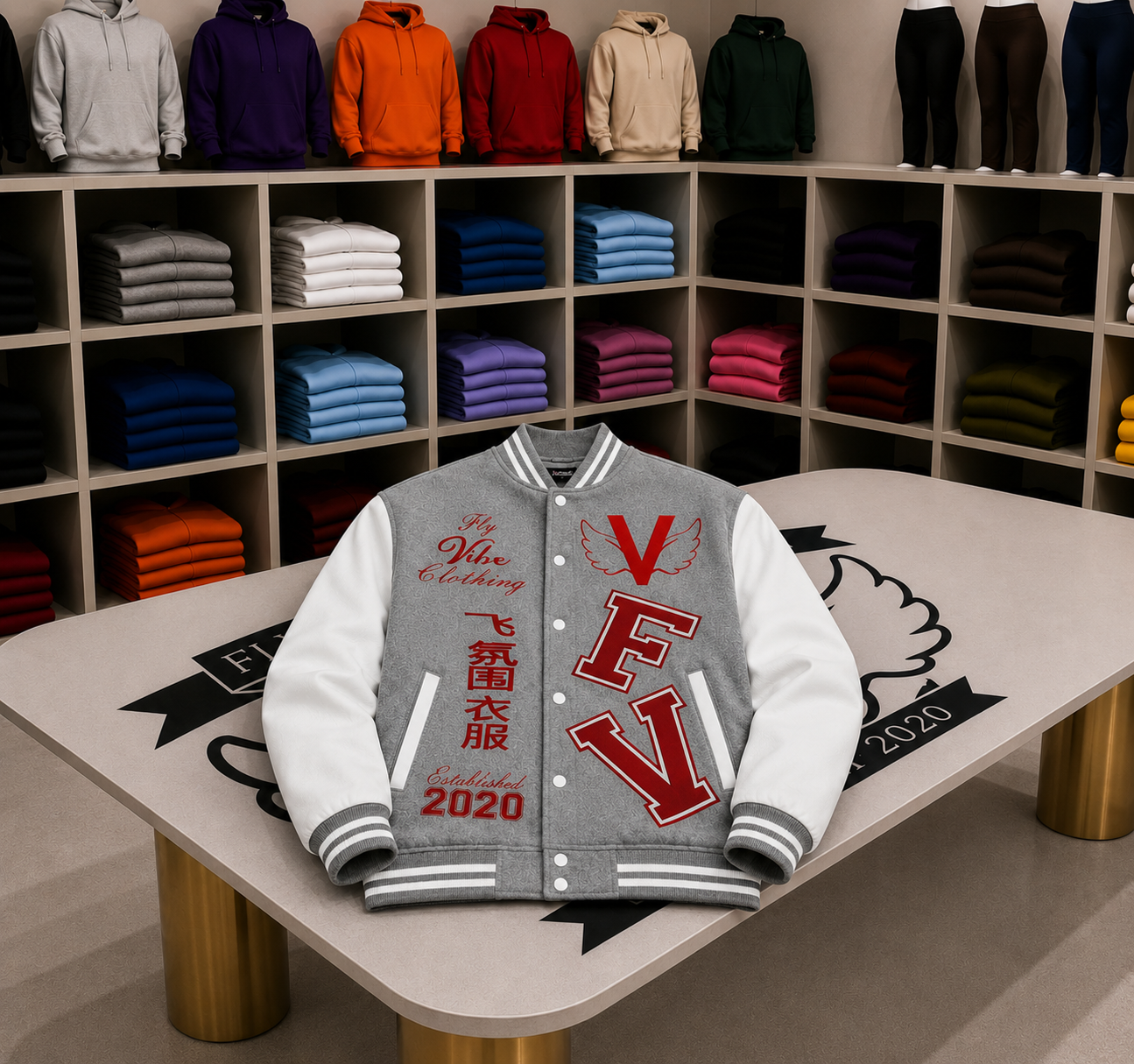 Fly Vibe Letterman Jacket - Grey/Red/White