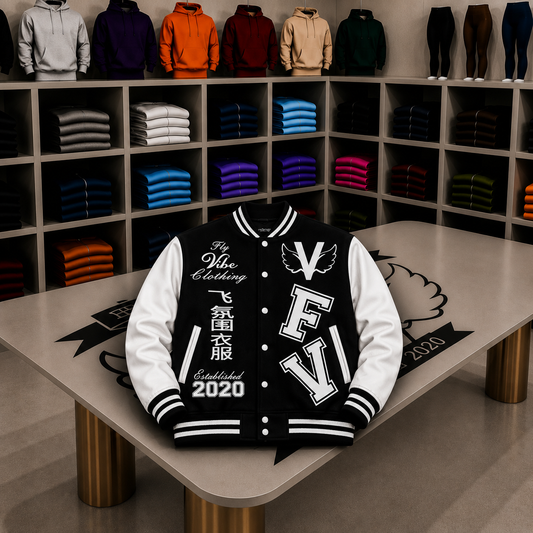 Fly Vibe Letterman Jacket - Black/White/White