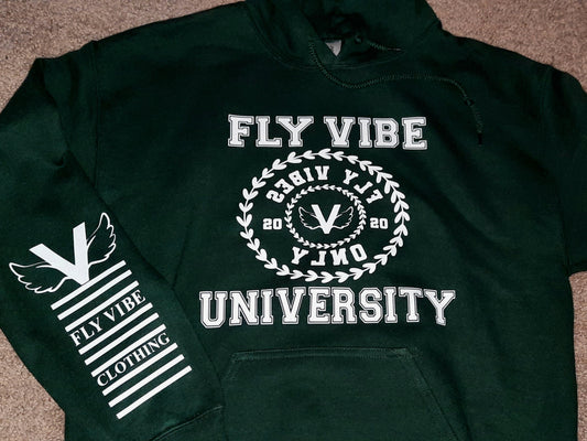 Fly Vibe University Hoodie - Pine Green/White