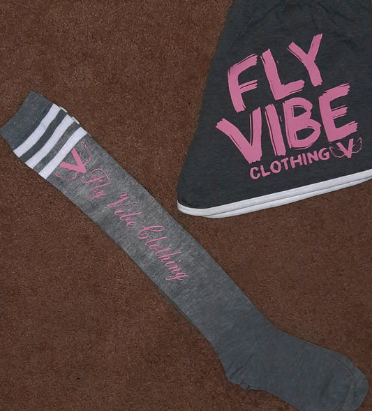 Fly Vibe Ladies Gym Shorts - Grey/White/Pink