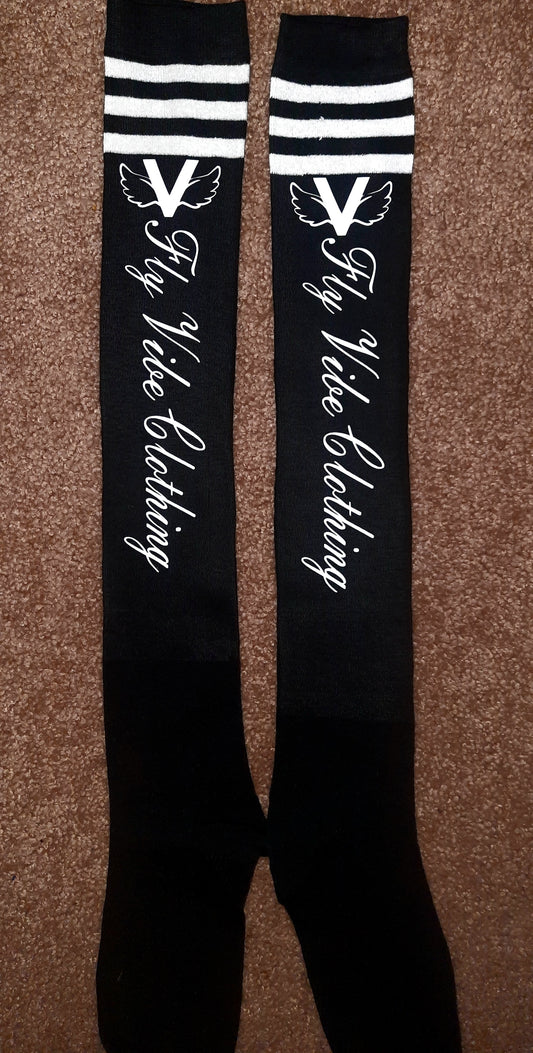 Fly Vibe Thigh High Socks - Black/White