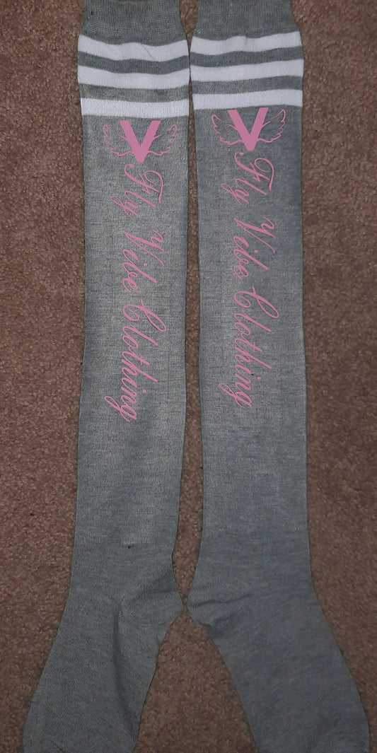 Fly Vibe Thigh High Socks - Grey/White/Pink