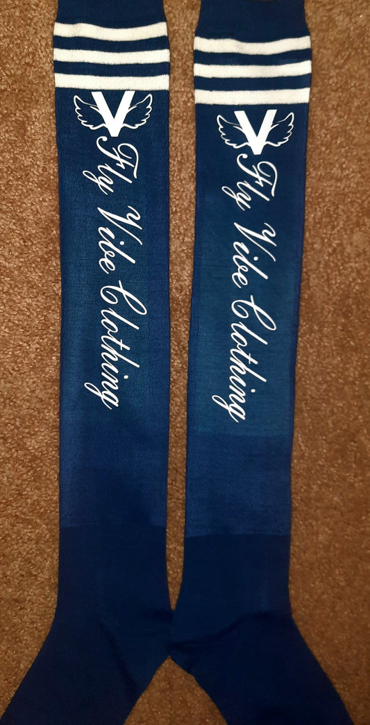 Fly Vibe Thigh High Socks - Navy/White