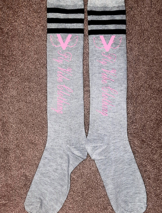 Fly Vibe Knee High Socks - Grey/Black/Pink