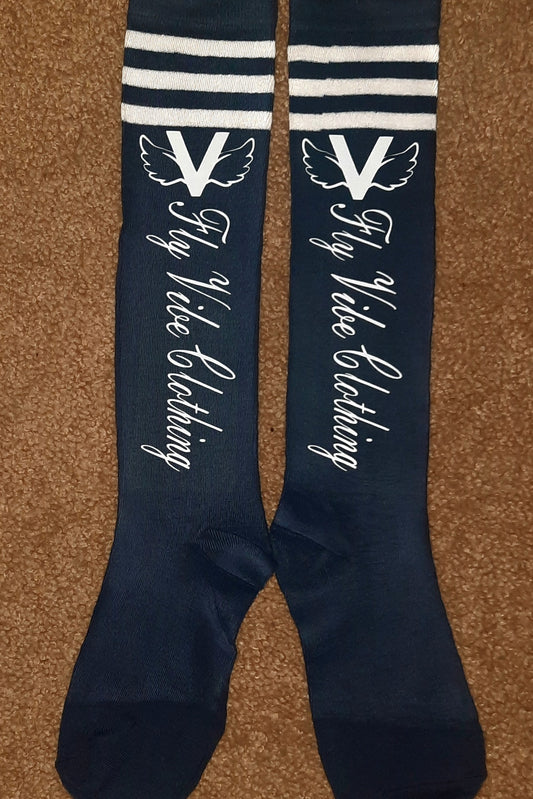 Fly Vibe Knee High Socks - Navy/White