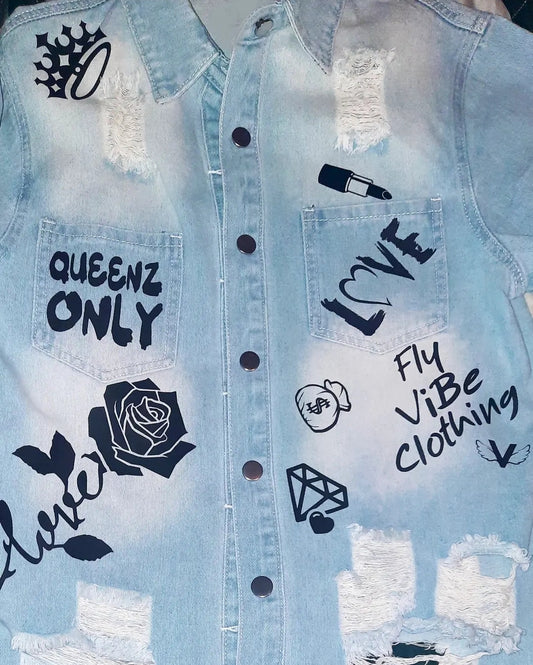 Fly Vibe Queenz Only Jean Jacket - Bleach Blue/Black