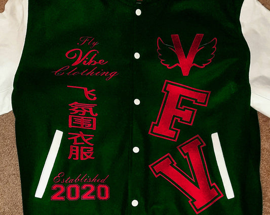 Fly Vibe Letterman Jacket - Green/White/Red