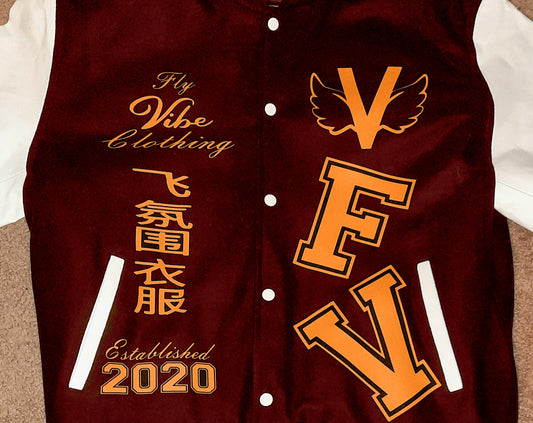Fly Vibe Letterman Jacket - Maroon/White/Gold