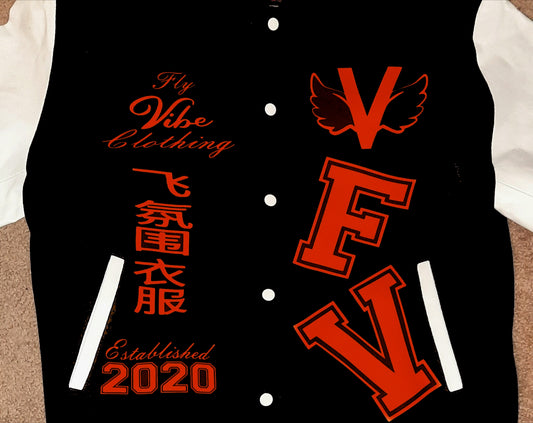 Fly Vibe Letterman Jacket Black/White/Orange