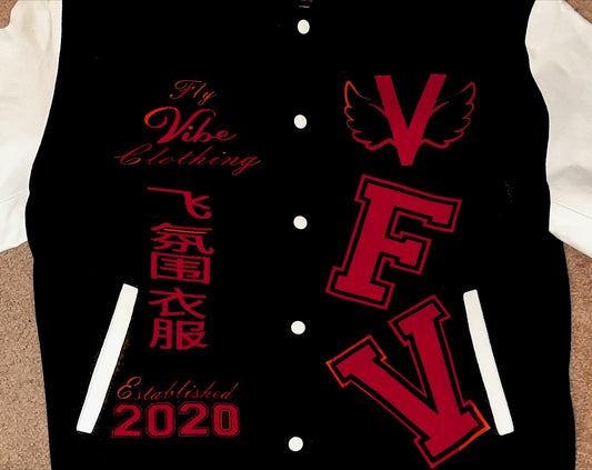 Fly Vibe Letterman Jacket - Black/White/Red