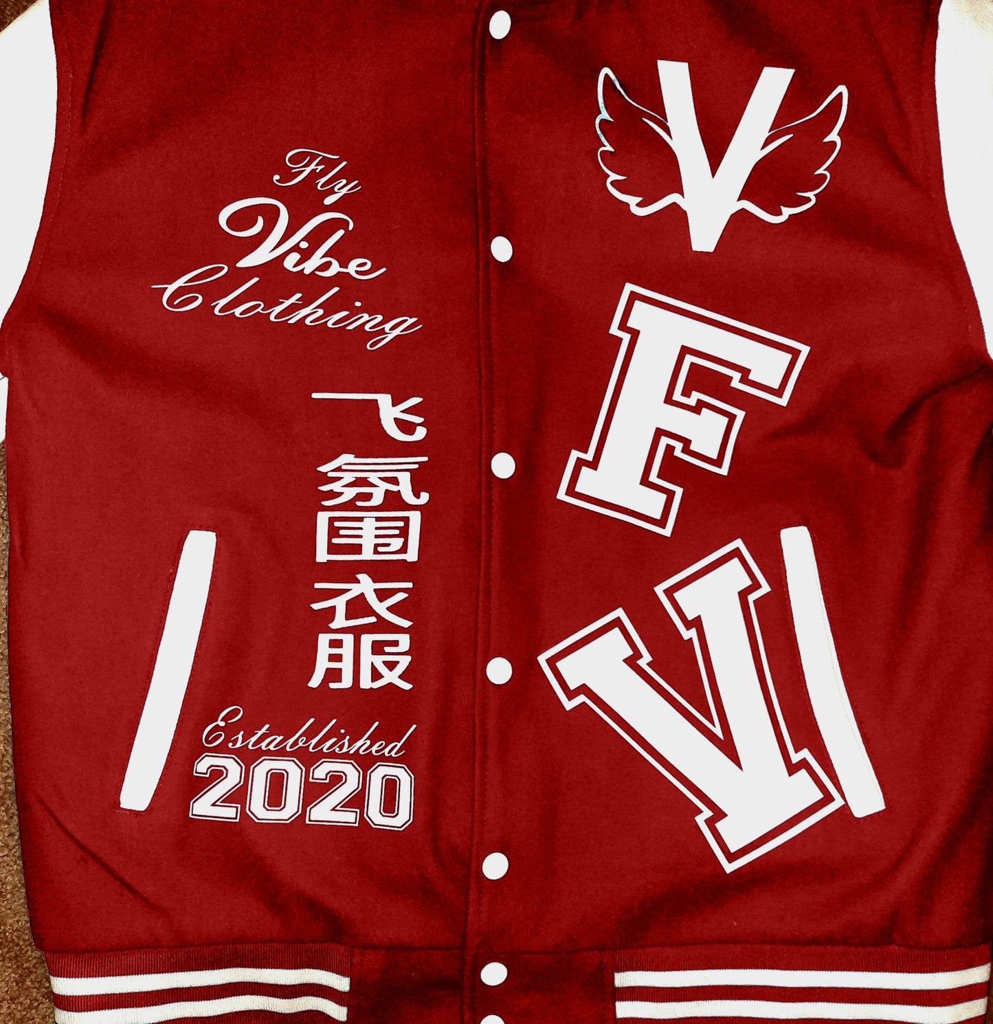 Fly Vibe Letterman Jacket - Red/White/White