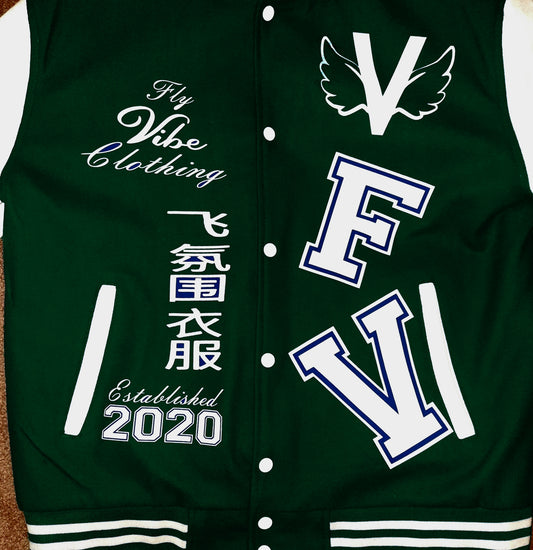 Fly Vibe Letterman Jacket - Green/White/White
