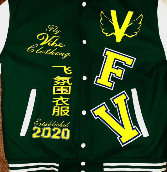 Fly Vibe Letterman Jacket - Green/White/Yellow