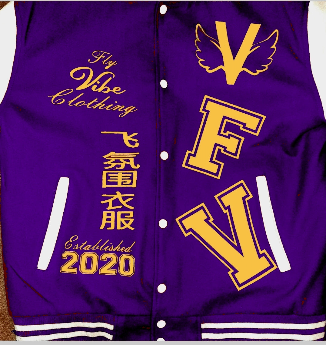Fly Vibe Letterman Jacket - Purple/White/Gold