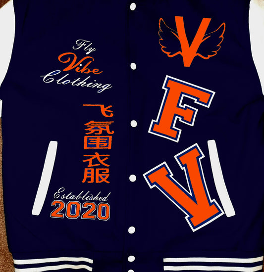 Fly Vibe Letterman Jacket - Navy/White/Orange