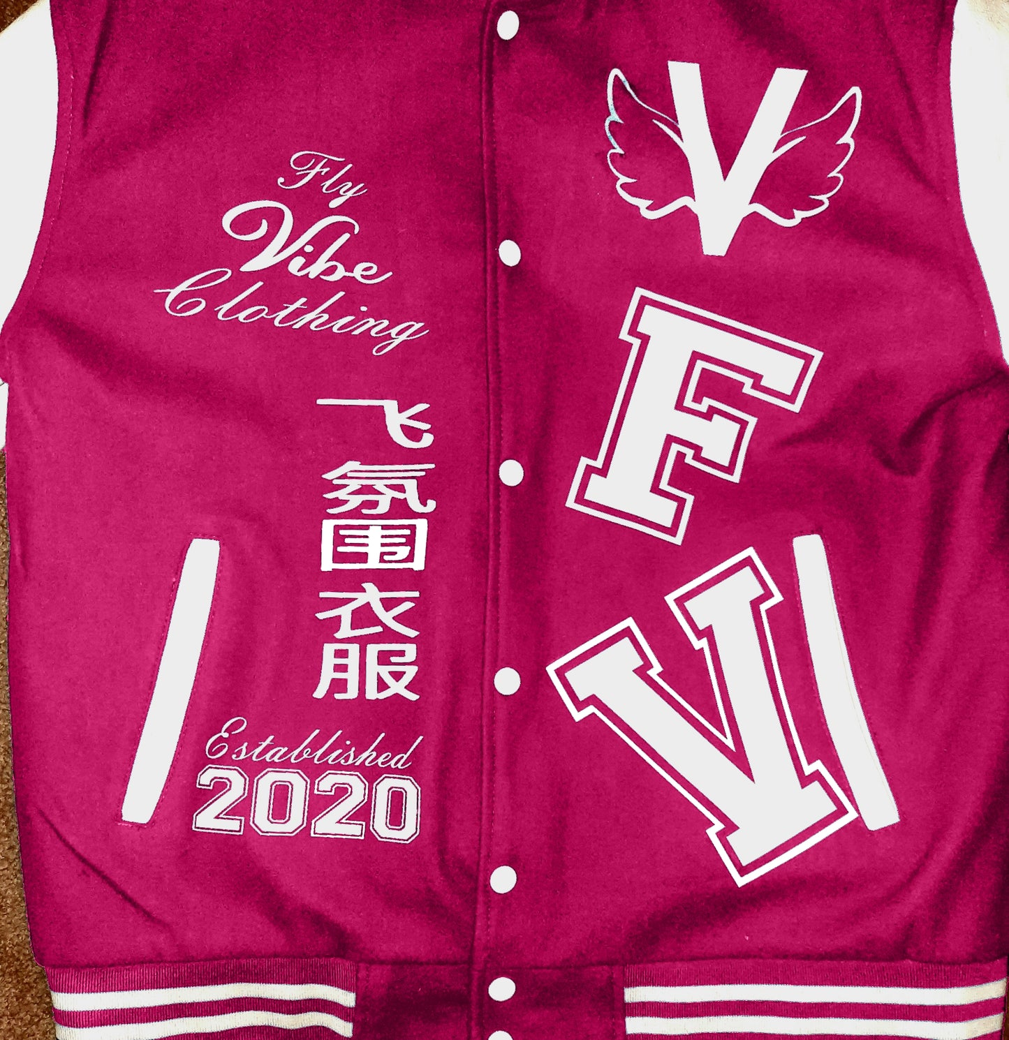 Fly Vibe Letterman Jacket - Pink/White