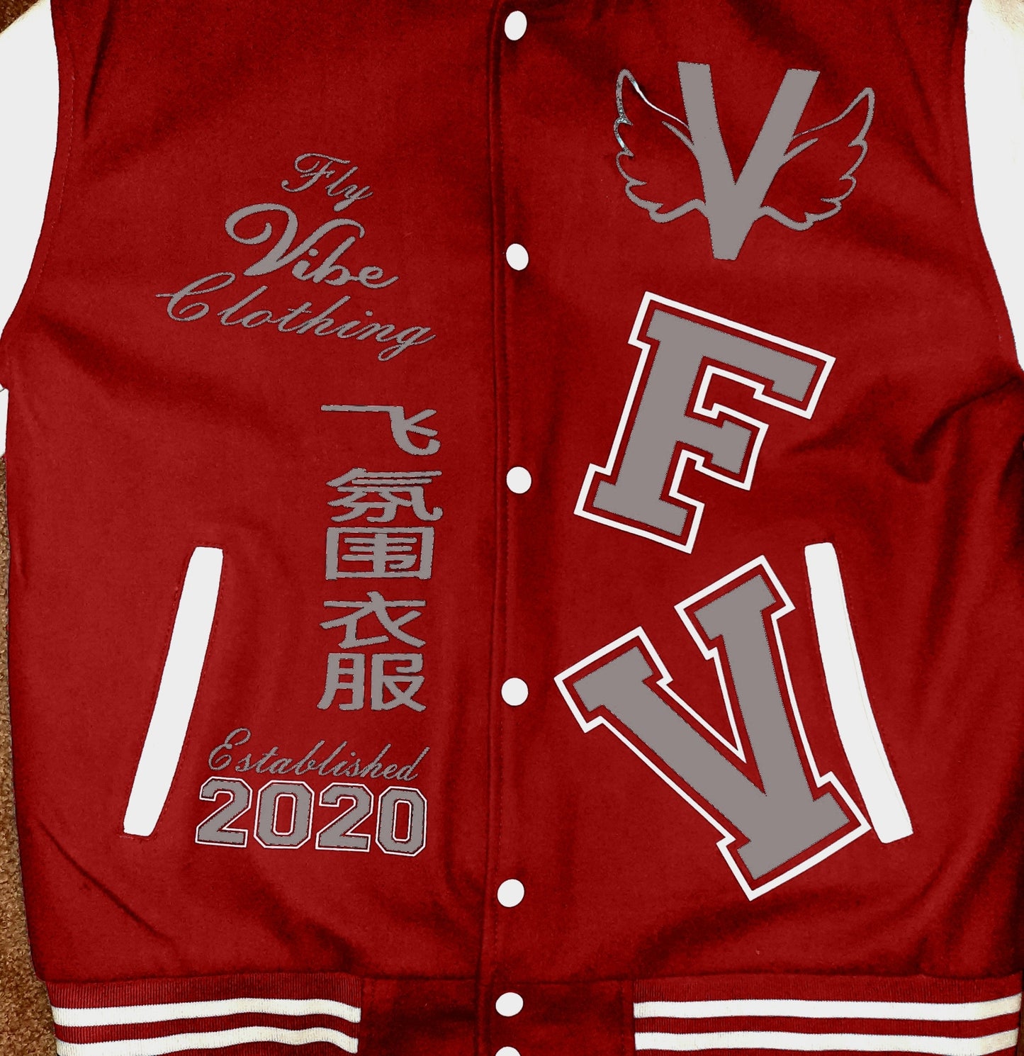Fly Vibe Letterman Jacket - Red/White/Grey