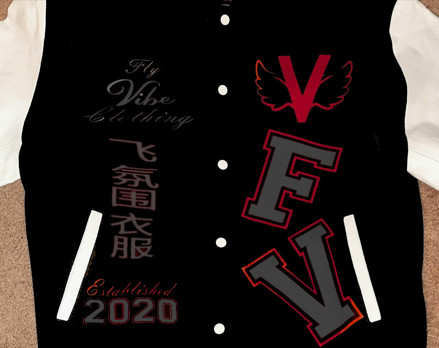 Fly Vibe Letterman Jacket - Black/White/Grey/Red