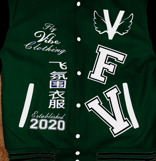 Fly Vibe Letterman Jacket - Green/Black/White
