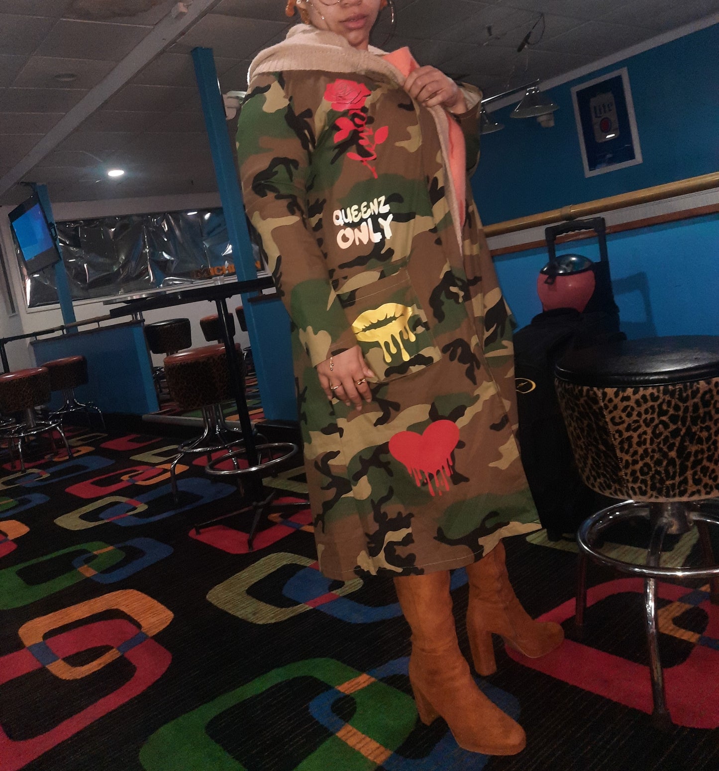 Fly Vibe Queenz Only Long Camouflage Jacket