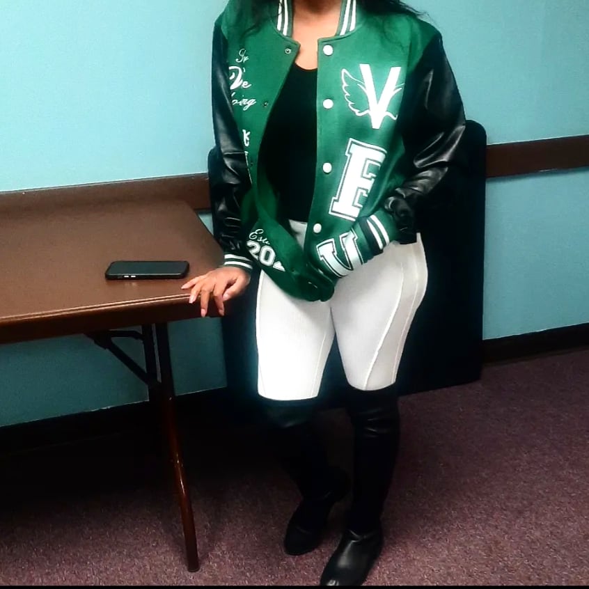 Fly Vibe Letterman Jacket  - Green/Black/White