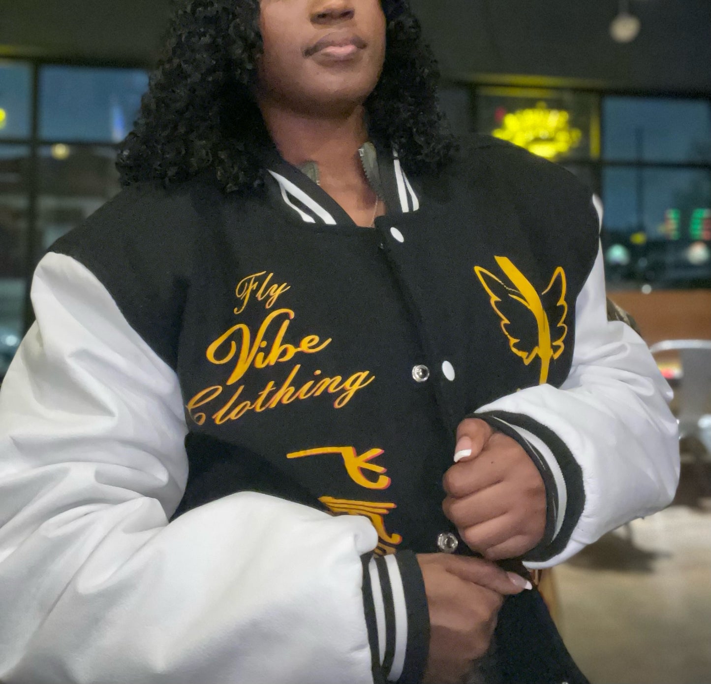 Fly Vibe Letterman Jacket  - Black/White/Gold/Red