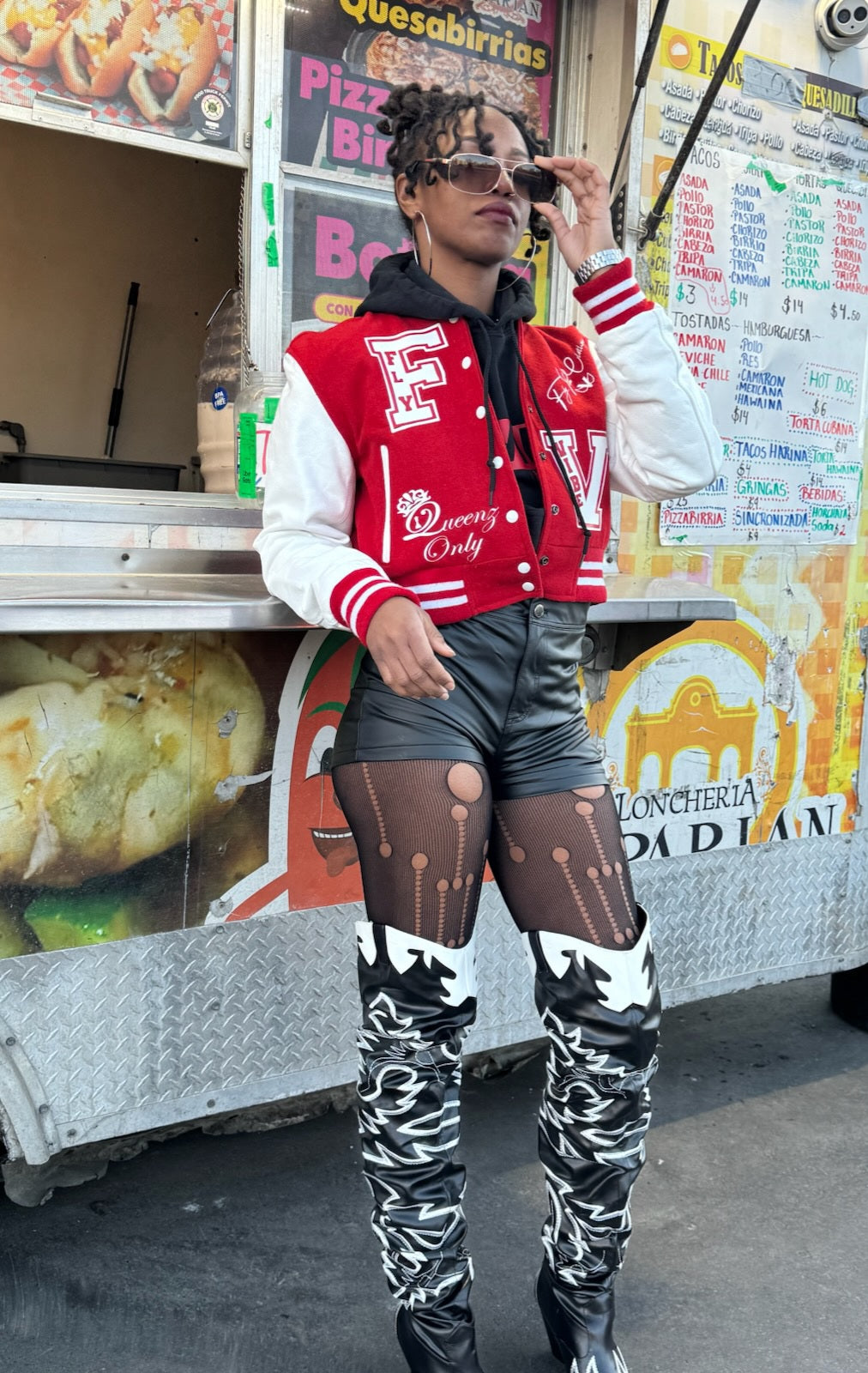 Fly Vibe Queenz Only Crop Letterman Jacket - Red/White
